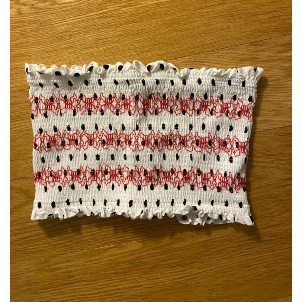 Topshop Embroidered Polka Dot Tube Top